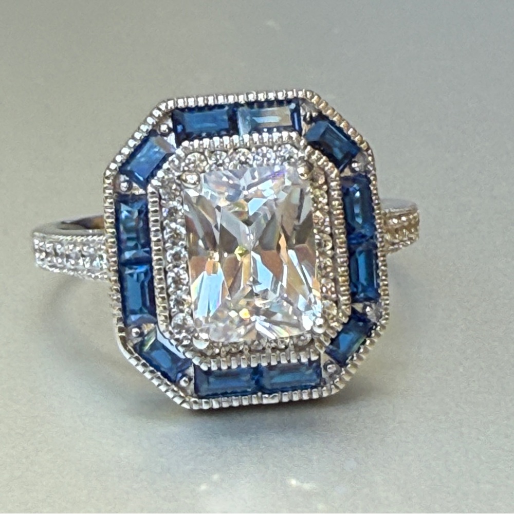 Sterling Silver Lab Sapphire Ring with Intricate Detailing Size 7 - Picture 13 of 15
